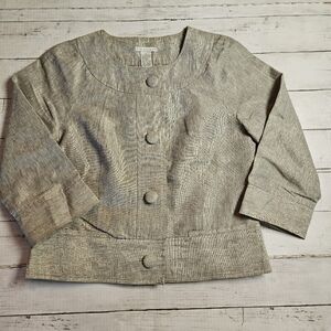 Vintage Tweeds Women's Size 6 Gold Metallic Button Up Blazer Jacket Linen